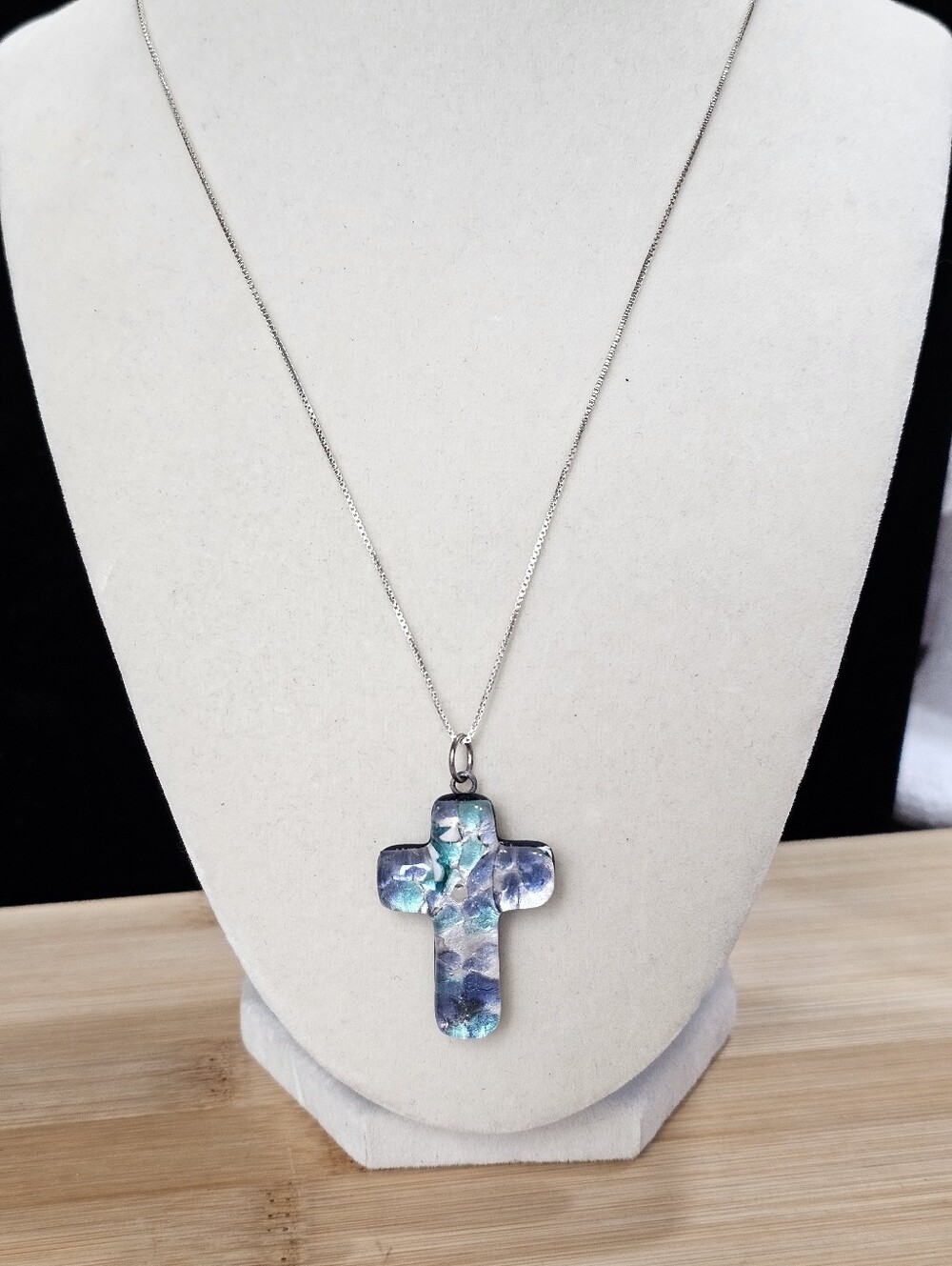 Murano Glass Cross on 925 Sterling Silver Box Chain